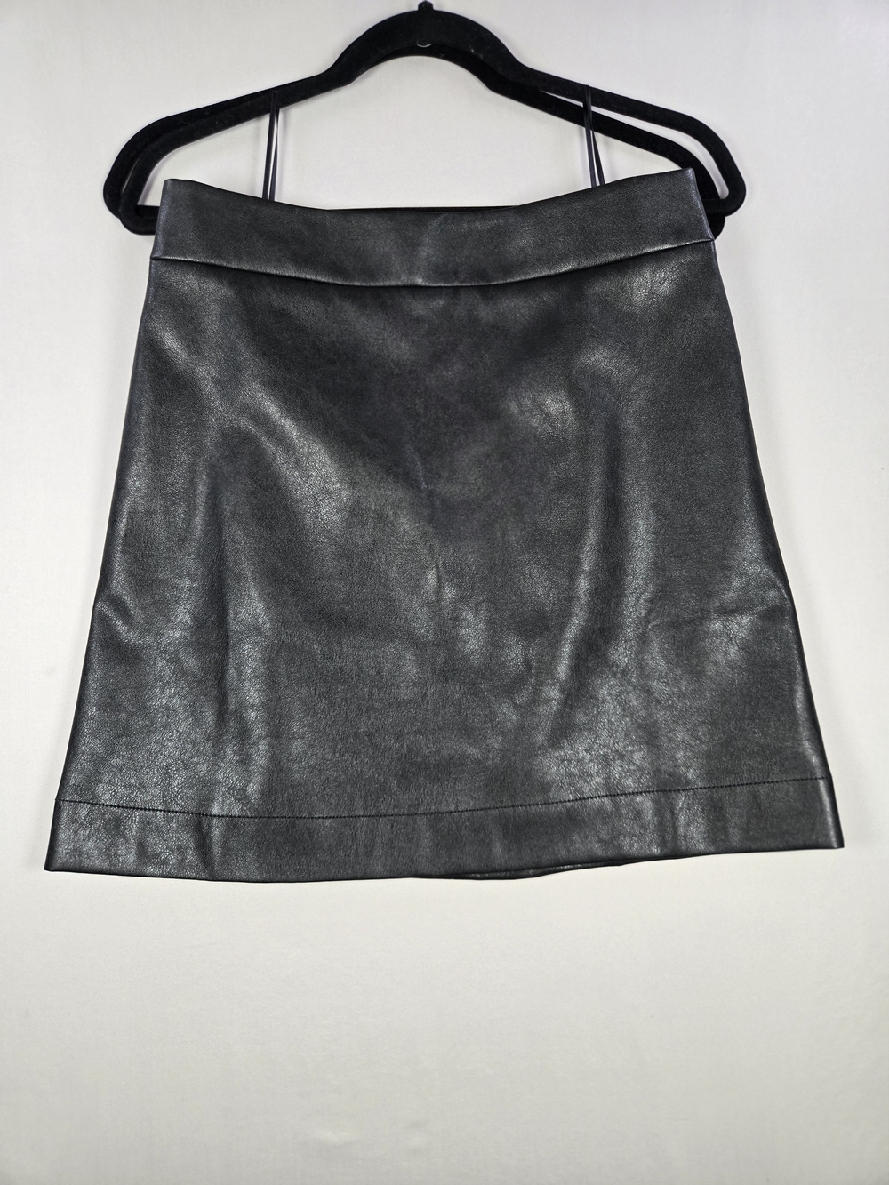 J.Crew Factory Black Faux Leather A-Line Concert Festival Mini Skirt Size 6